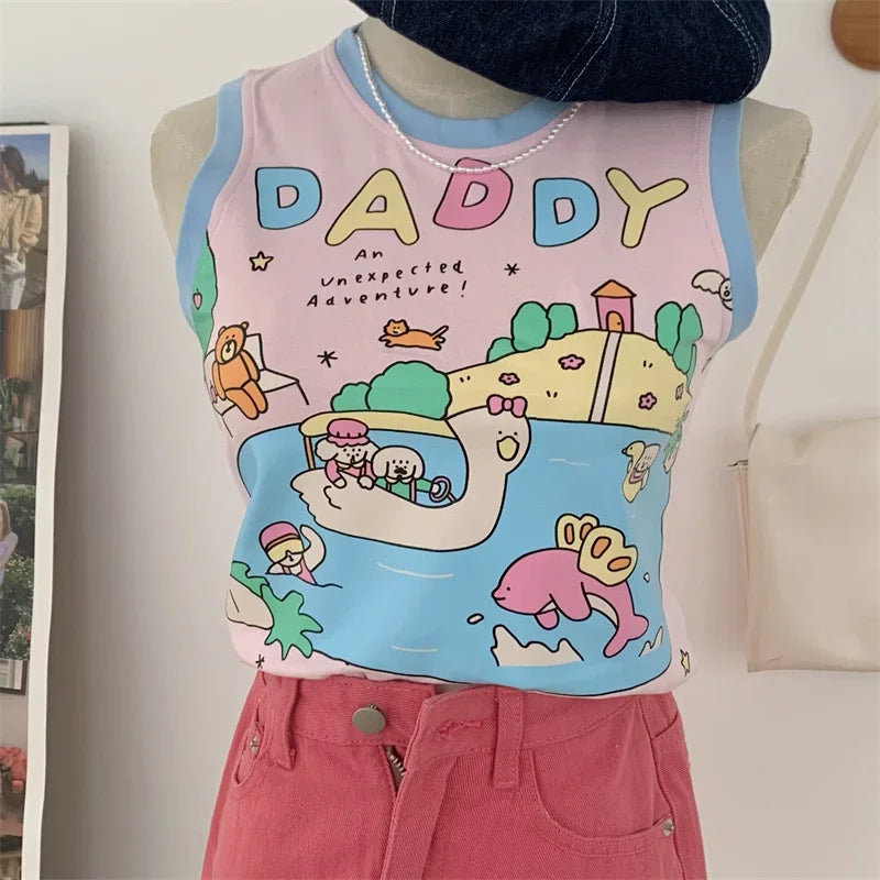 Daddy’s Favorite tank top, lightweight and comfy with pastel kawaii print, ideal for cozy days and playful vibes.
