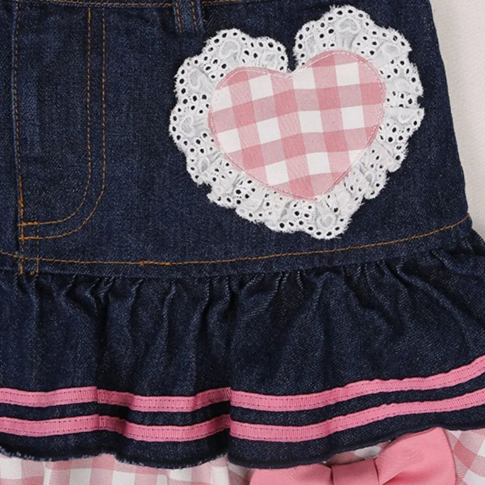 Dark denim preppy dollcore skirt with pleats, perfect for kawaii, ddlg, abdl, or soft girl babygirl fashion.