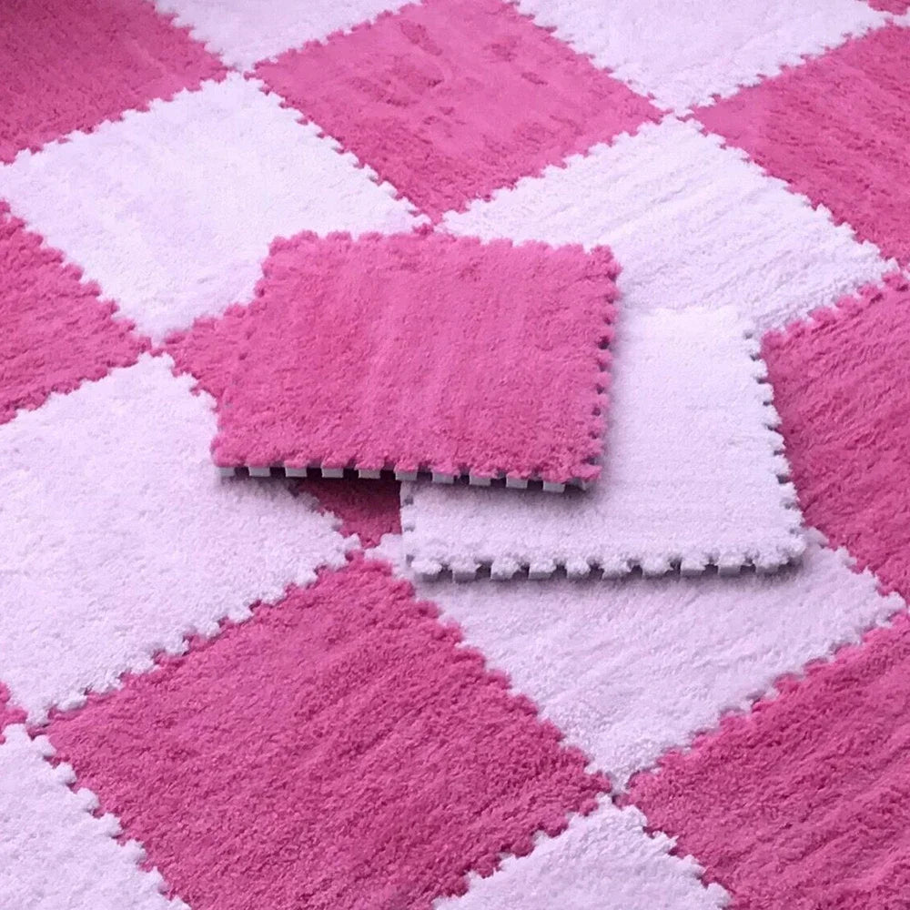 Pink and fuschia foam play mat for littles, soft cushioned tiles for safe, colorful play or nap time