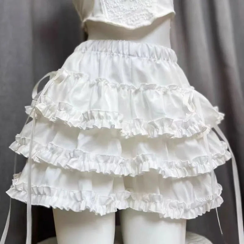 Kawaii pastel ruffle shorts with side bows for lounging, styling, and dreamy DDLG ABDL looks