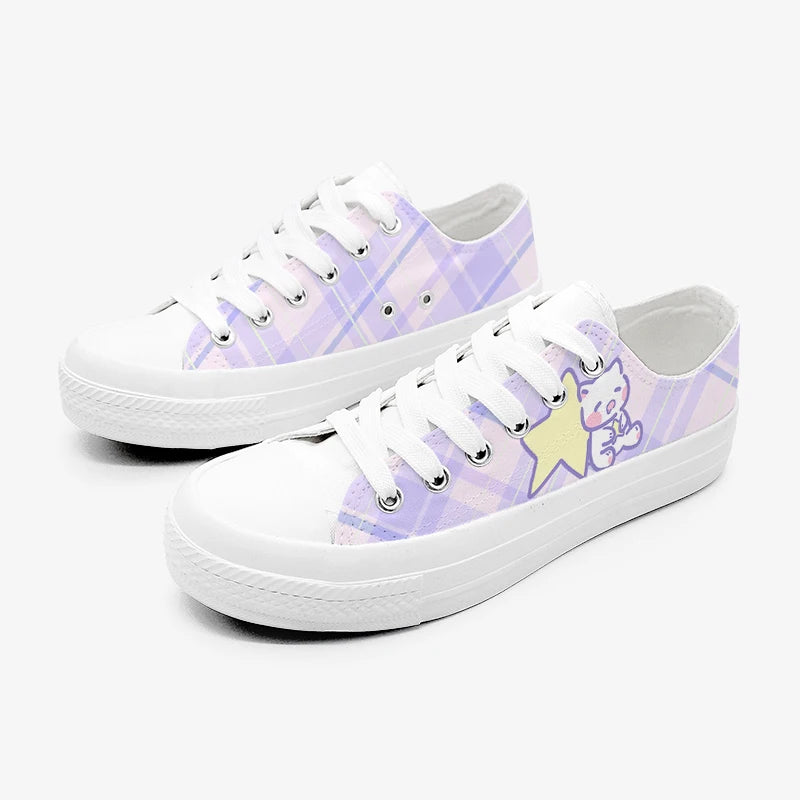 DDLG and ABDL Cosmic Cuddle Plaid Sneakers with soft cushioned fit, cute celestial accents, and cozy style
