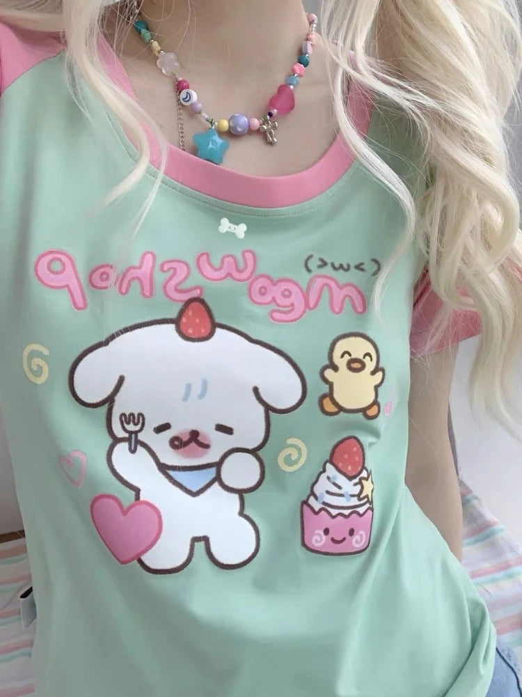 Soft ddlg abdl style tee with sweet cat and bakery graphic