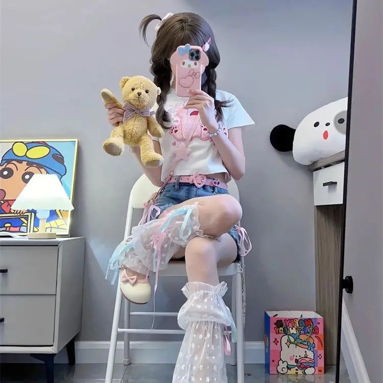 Wide leg denim shorts with cute paw details and lace for comfy kawaii DDLG ABDL fashion flex