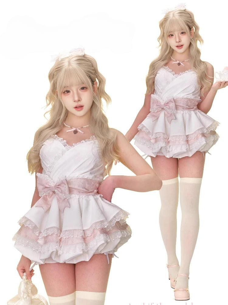Hourglass mini dress with ruffles and bow for special occasions in kawaii DDLG ABDL fashion