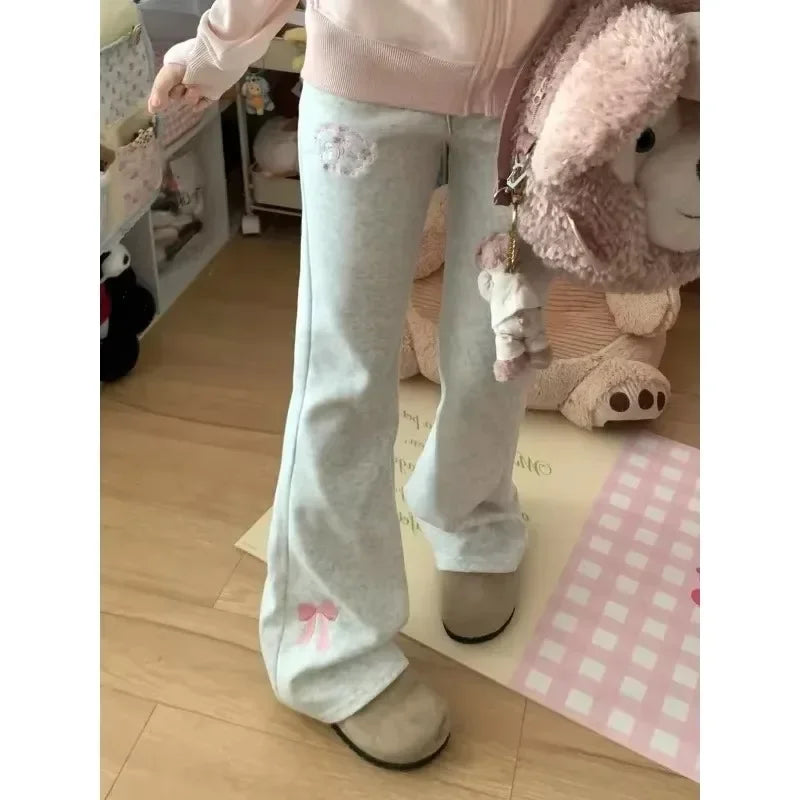 Little Kawaii wide leg grey pants with soft breathable fabric for cozy DDLG ABDL kawaii style
