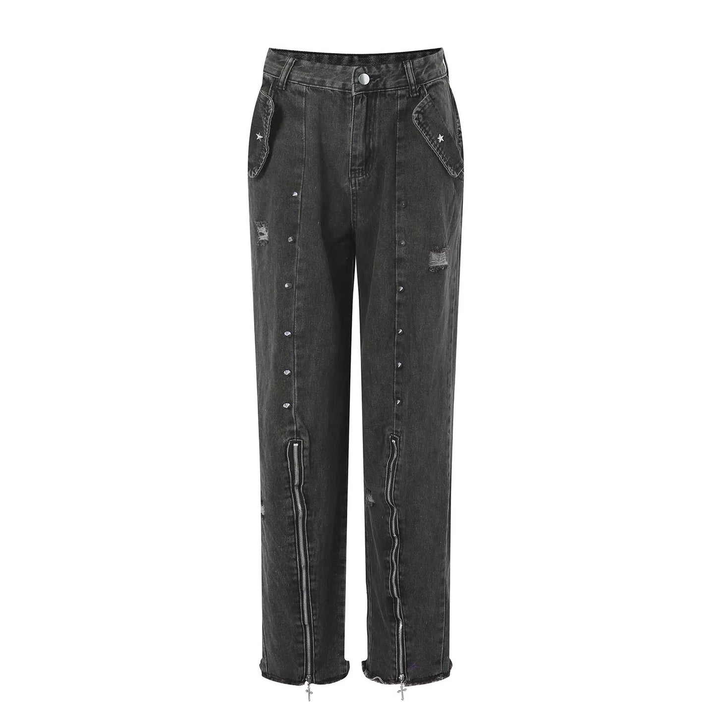 DDLG ABDL friendly Midnight Cross Custom Denim, one-of-a-kind gothic kawaii streetwear