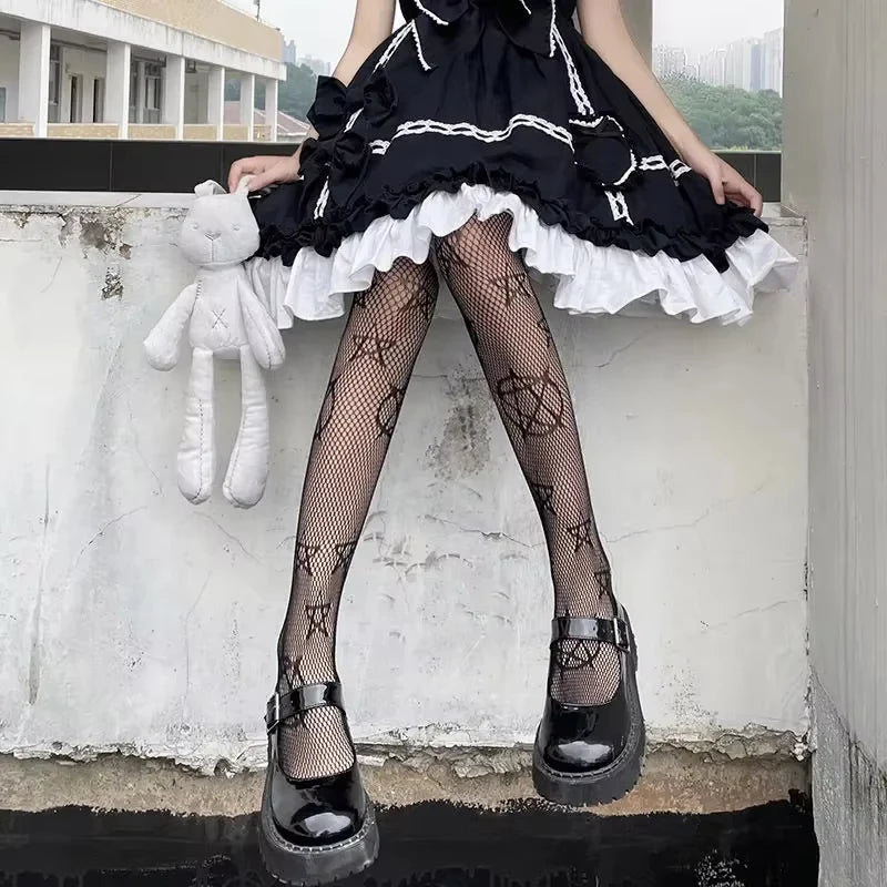 pentacle mesh leggings edgy occult core style ddlg abdl gothic streetwear