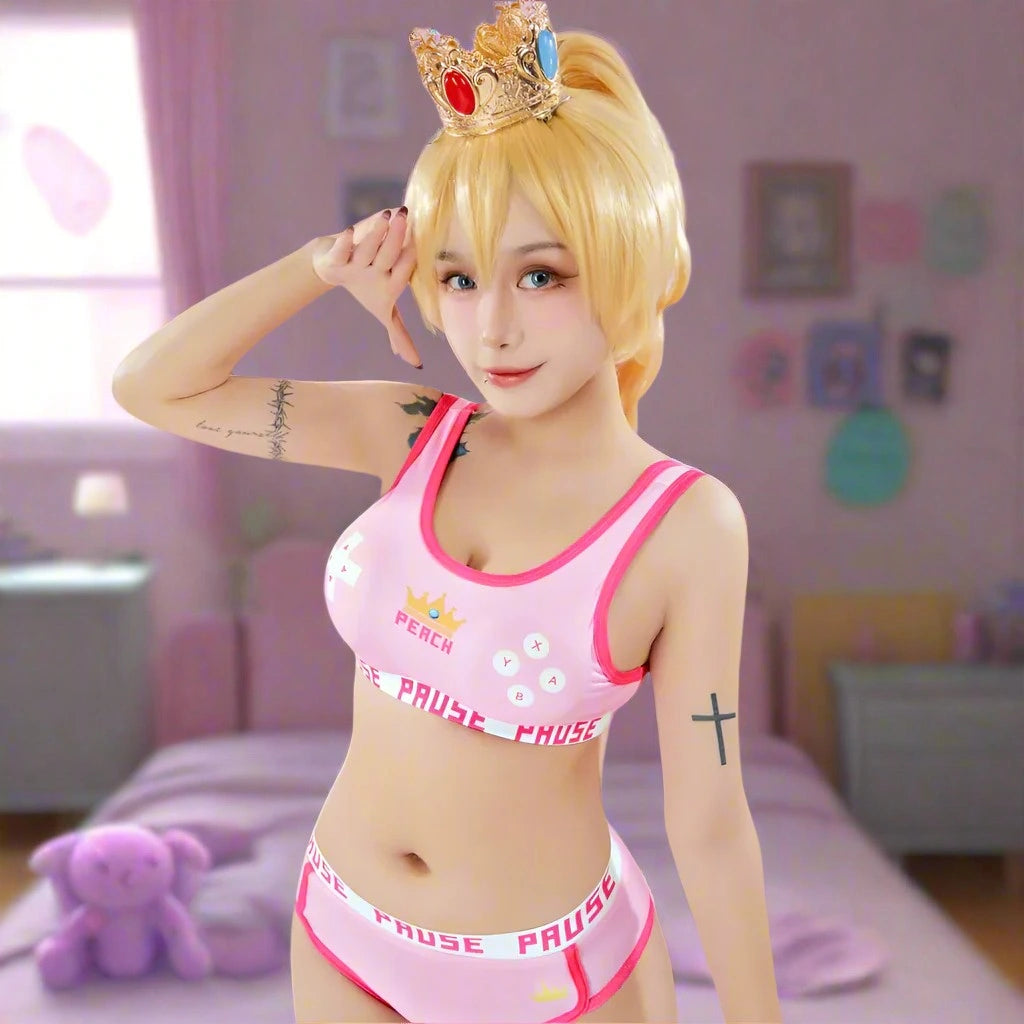 DDLG ABDL Pixel Princess outfit in pastel tones, matching top and bottom with gamer princess aesthetic