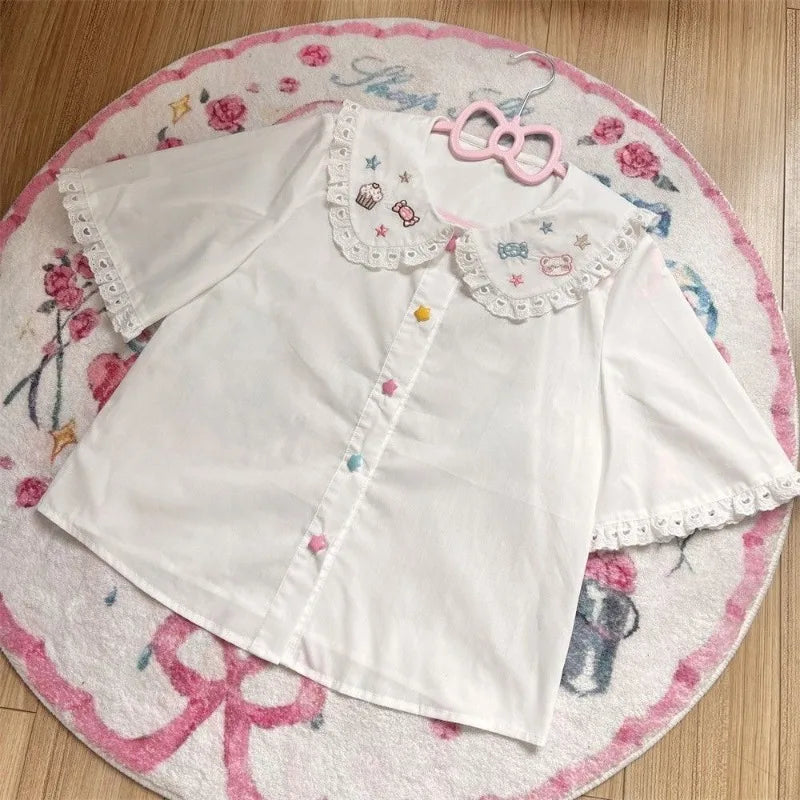 DDLG and babycore babydoll blouse with puff sleeves and pastel kawaii style