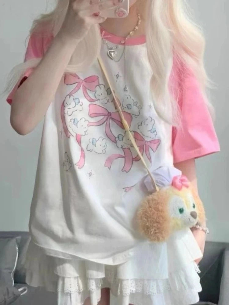 Soft girl style DDLG Kawaii Bunny Ritual Tee with pastel charm and sparkle details