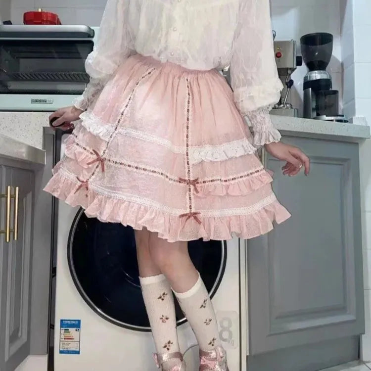 Cute lace bow skirt inspired by hime fashion for ABDL and kawaii soft girl looks