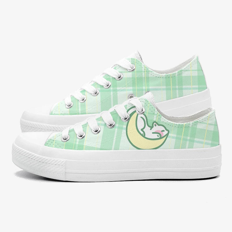 DDLG Kawaii Plaid Cosmic Sneakers with cozy fit, celestial night sky accents, and fluffy animal prints