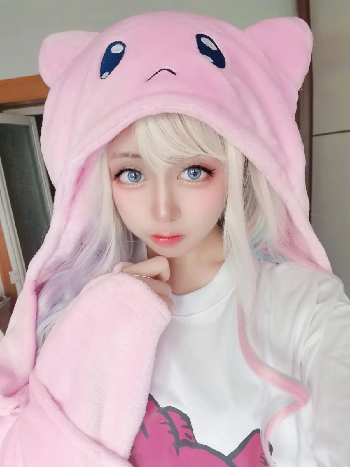 adorable pink kitty blanket perfect for DDLG, ABDL, and kawaii playdates with ears and cute embroidered kitty face