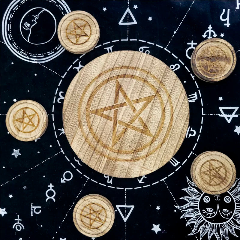 Trendy DDLG pentacle candle holder made from natural pine wood for rituals