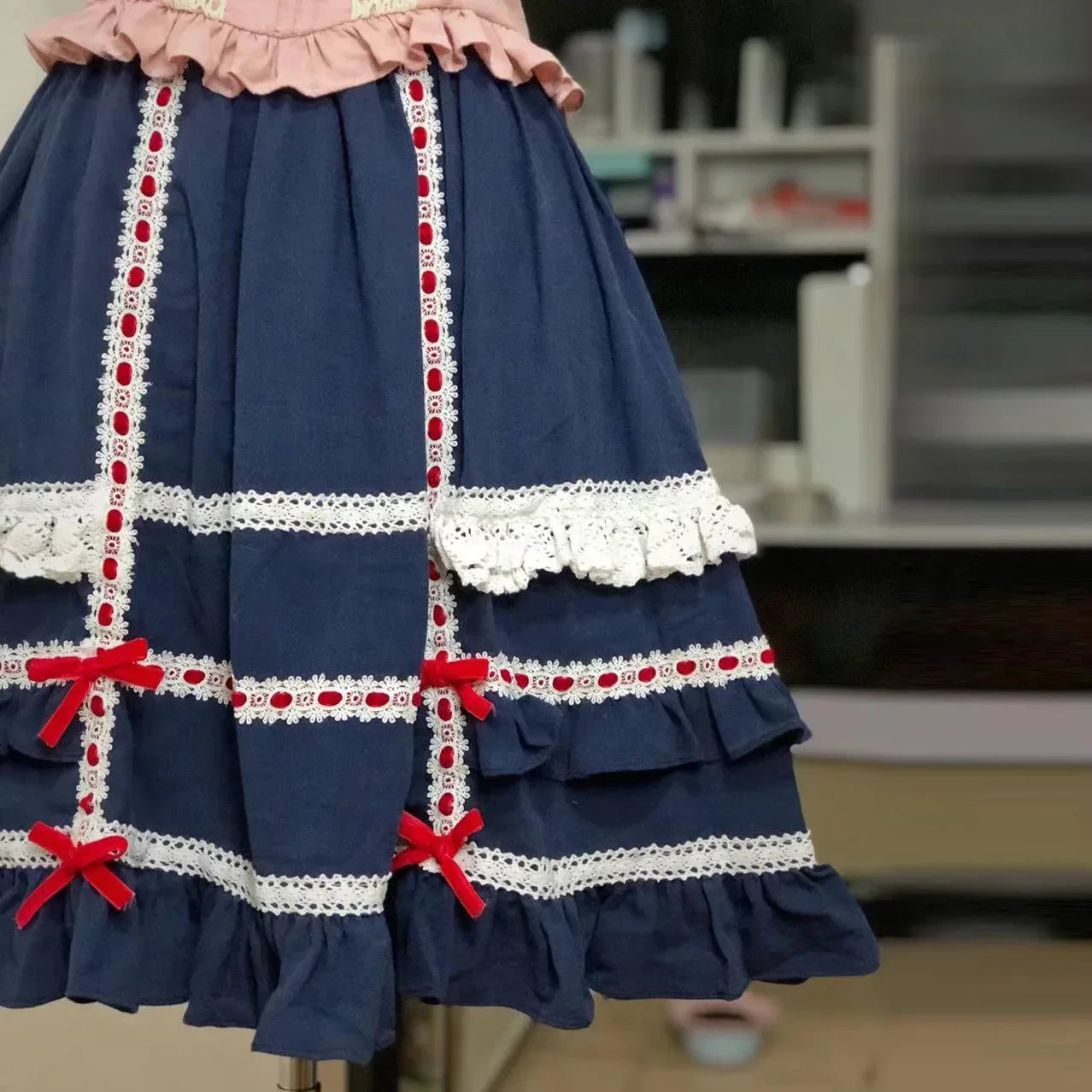 Princess style lace bow skirt with kawaii hime inspiration for ABDL and DDLG looks