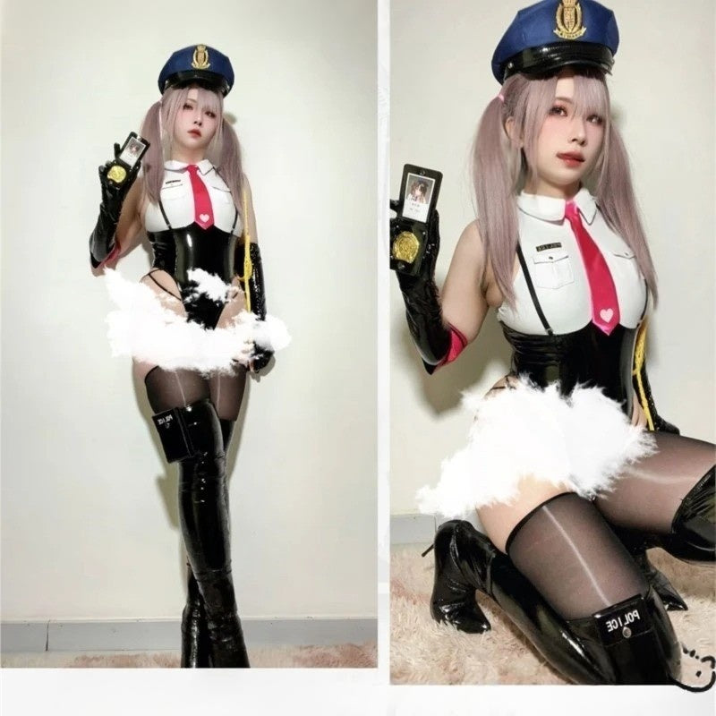 DDLG sexy police cosplay costume featuring high-cut bottoms, cropped uniform top, and kawaii baddie vibes