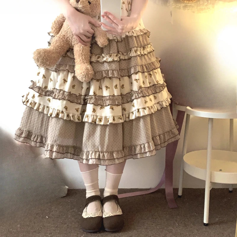 Flowy teddy bear print midi skirt ideal for ABDL, kawaii, pastel, and soft little fashion vibesFlowy teddy bear print midi skirt ideal for ABDL, kawaii, pastel, and soft little fashion vibes