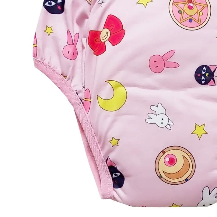 Cozy pink training pants with kawaii moon prints, ideal for ABDL comfort, potty training, or soft aesthetic looks