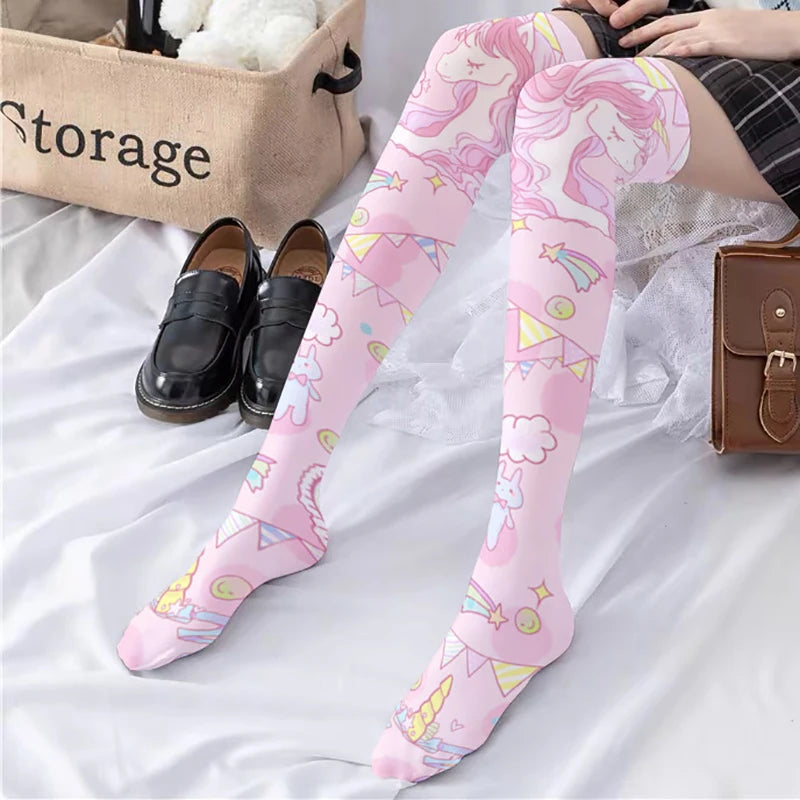 DDLG pastel unicorn party stockings kawaii cutecore stars rainbow