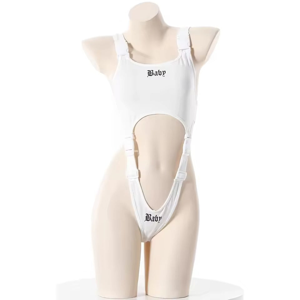 DDLG white bodysuit black text kawaii flirty fashion