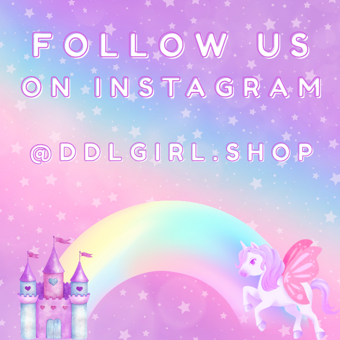 Follow us on Instagram @ddlgirl.shop, magical unicorn rainbow multicolor aesthetic, playful cutebaddie fantasy accessory, digital marketing promo