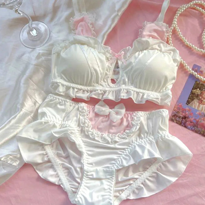 DDLGirl Little Soft Bunny lingerie set in white, bra and panties with 3D ears and ribbons, flirty cutecore kawaii vibes