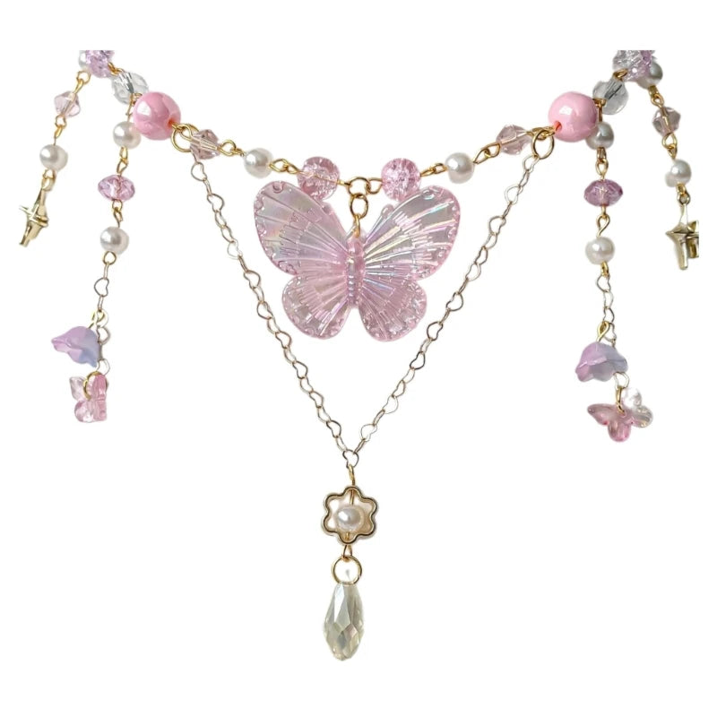 Delicate pink butterfly necklace perfect for softcore kawaii and romantic style vibes