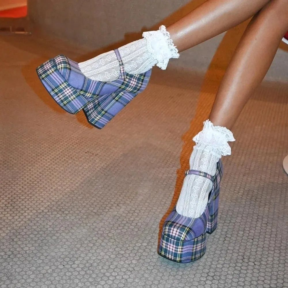 Cute plaid kawaii high heels for ABDL and DDLG fashion fantasies