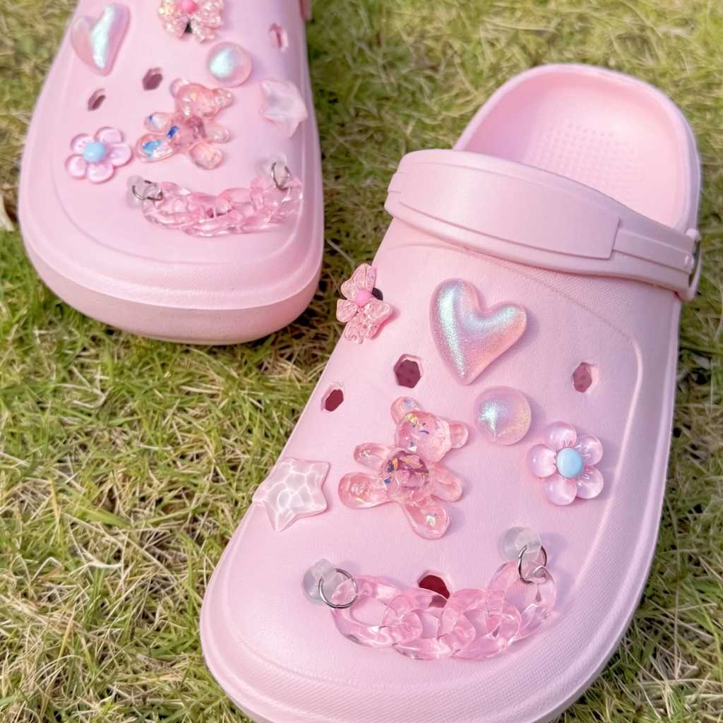 DIY girly shoe charm kit with pink charms for fashion lovers and DIY fans