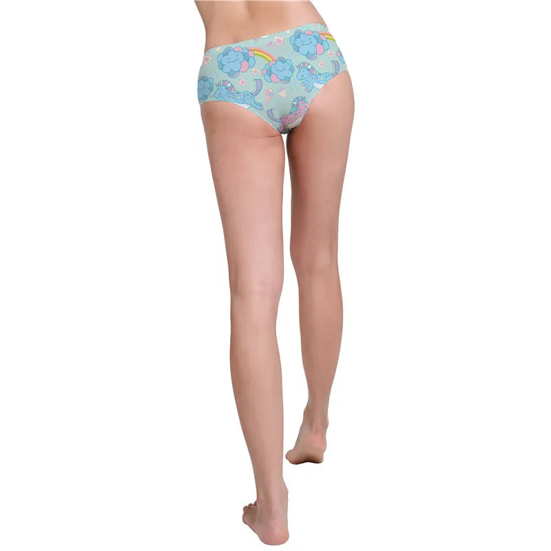 Dreamy pastel cloud panties with rainbow and unicorn designs, comfy fit for ABDL and kawaii aesthetics