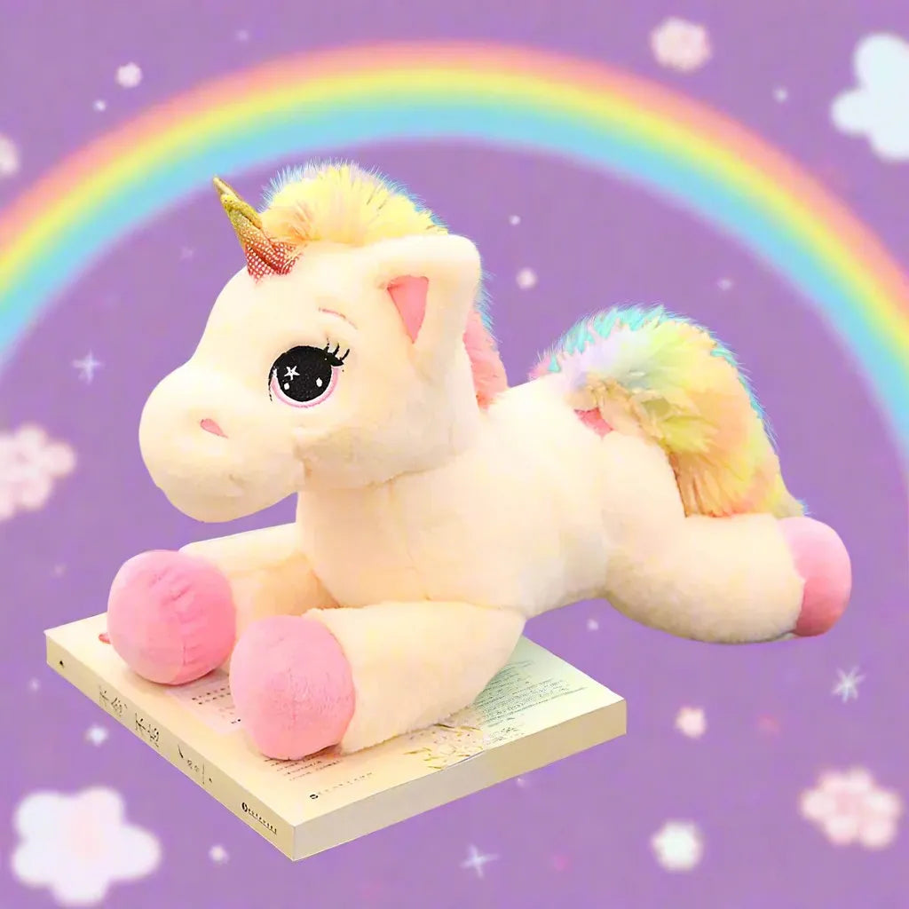 Dreamy Rainbow Unicorn Plush, soft, colorful, and kawaii, ideal for playful DDLG and ABDL moments