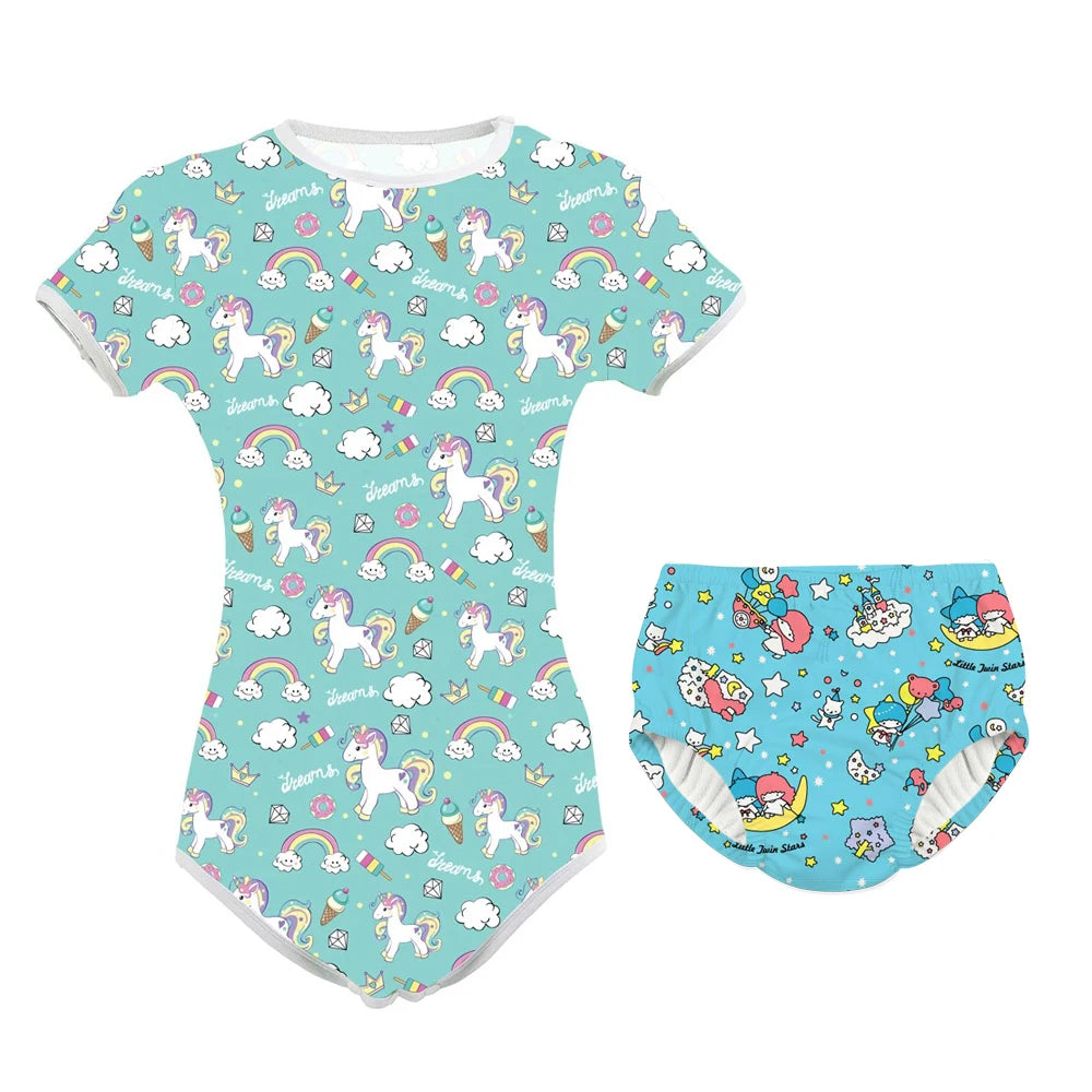 Curvy size dreamy snuggle set diaper and onesie in pastel kawaii style for ABDL and DDLG comfort