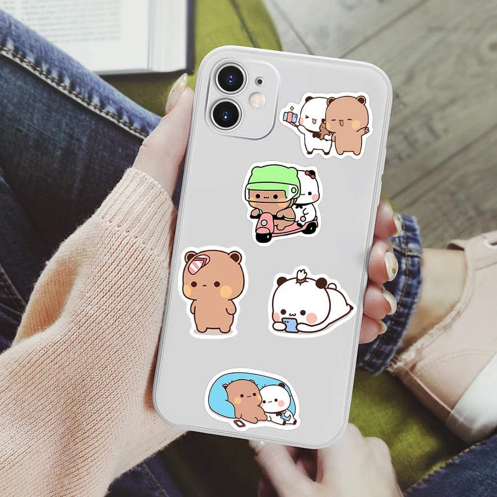 Easy peel and reposition bear couple stickers pack with 25 random waterproof designs