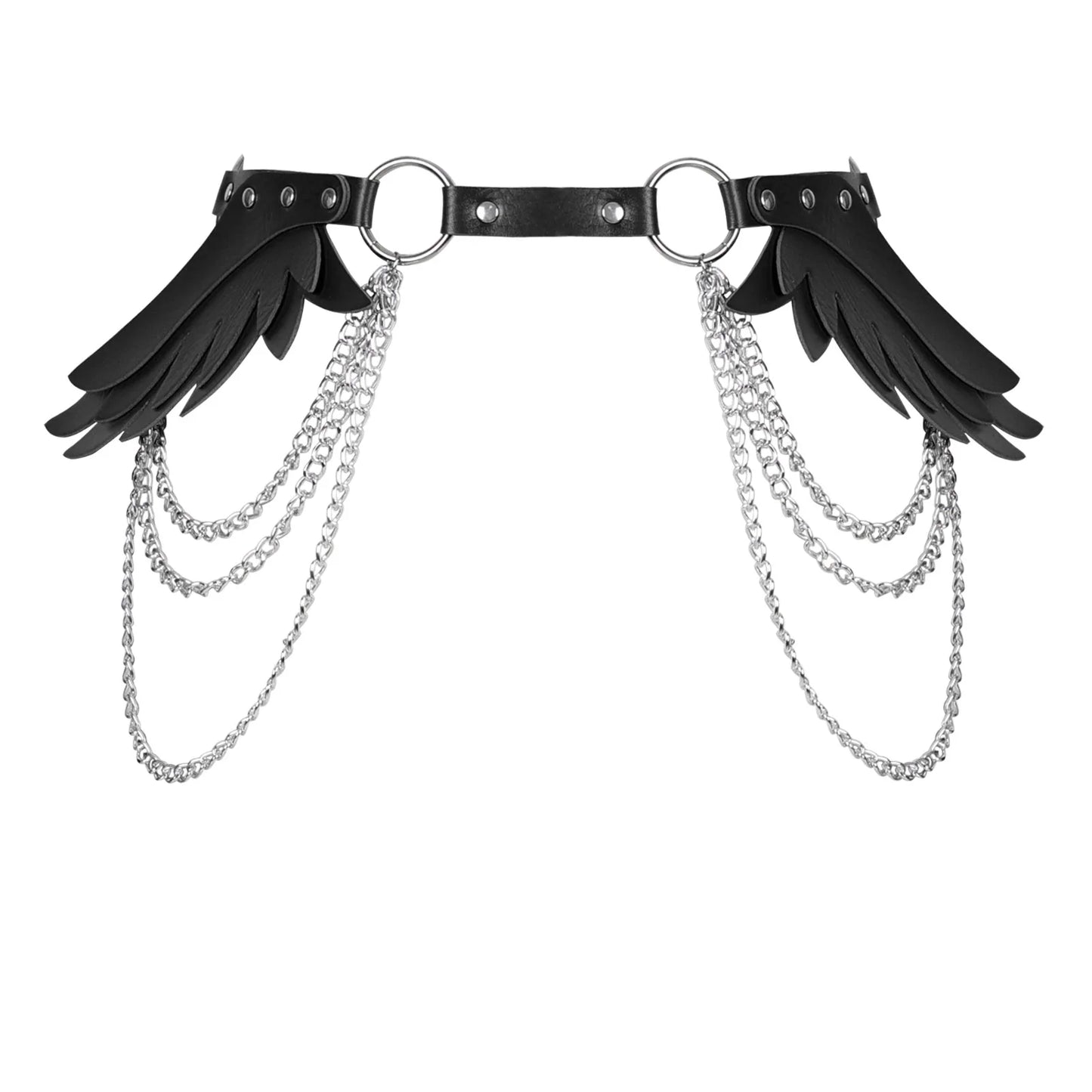 styled look of Angel Wings Chain Belt paired with skirt or dress for bold fashion statement