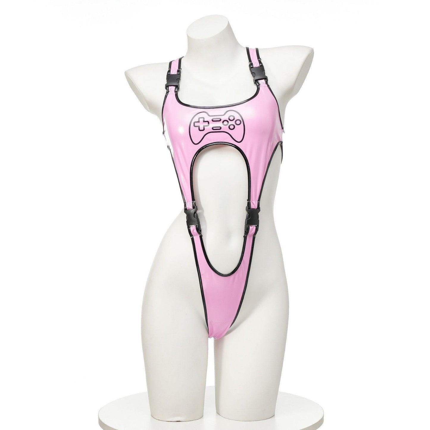 Pink micro buckle bodysuit front view alternative, ddlg abdl kawaii egirl outfit