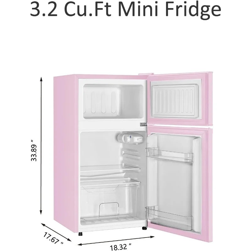 Energy-efficient whisper-quiet pink fridge operating under 37 decibels for quiet kitchens