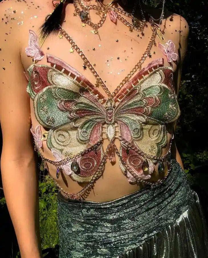 Ethereal Butterfly Angel Baby Top with butterfly straps and mini star chains, perfect for cutecore, fairycore, and DDLG play