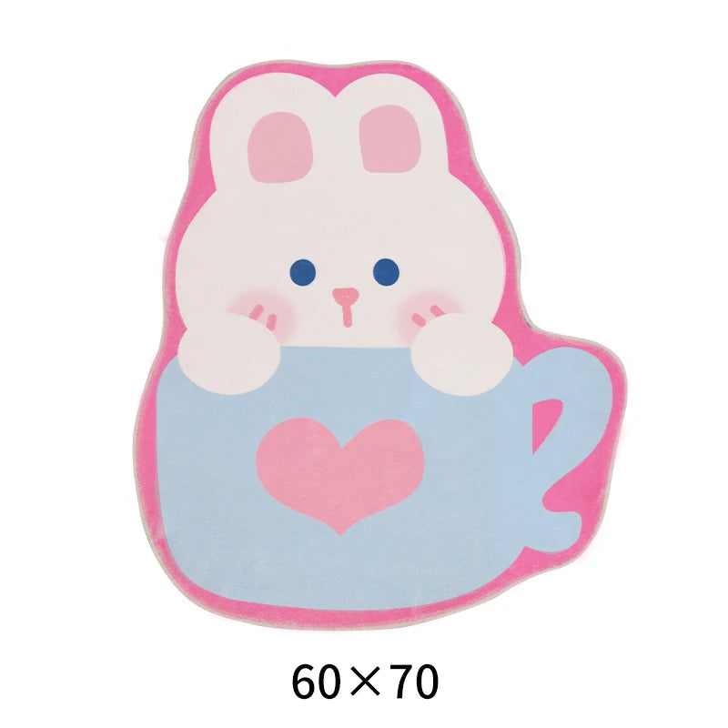 Fairy kei pink rug with adorable bunny illustration