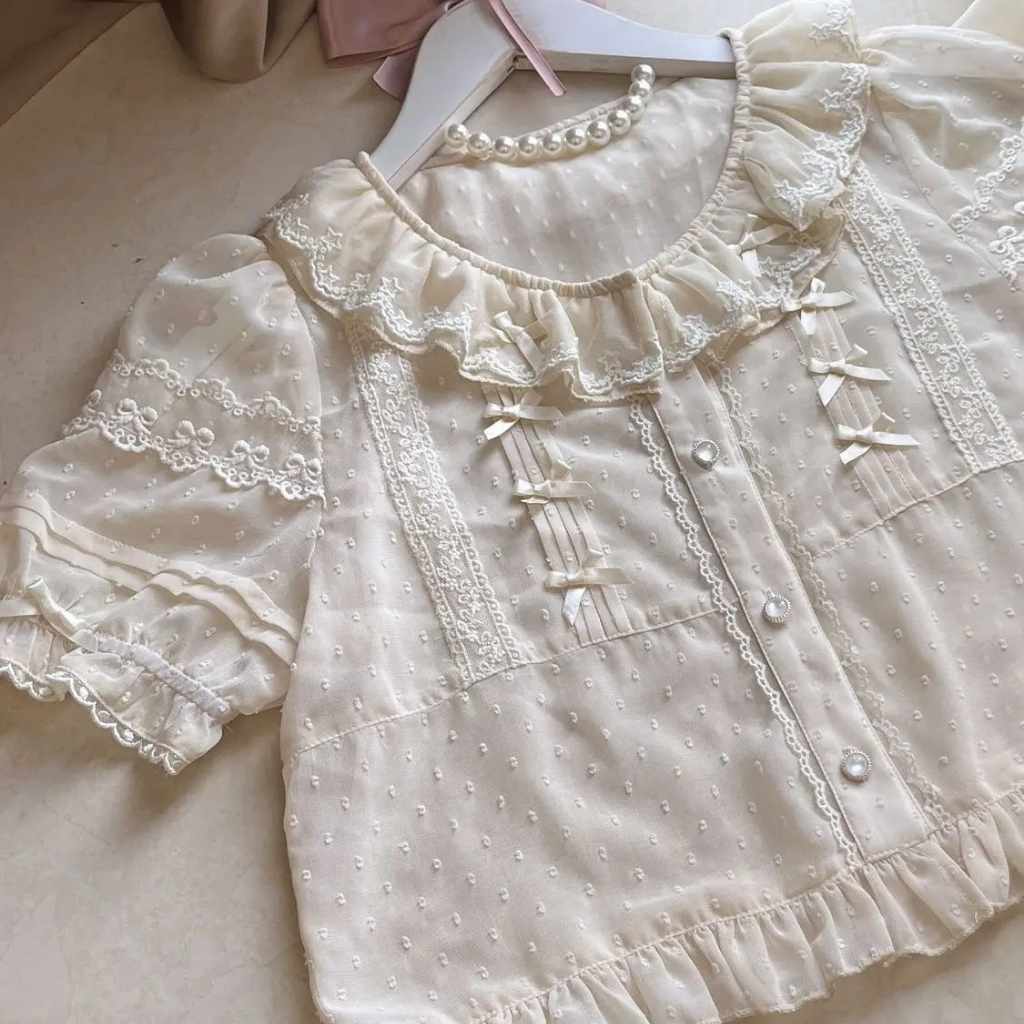 White Fairy Tale Ruffle Lolita Top with soft ruffles and dreamy silhouette – front view