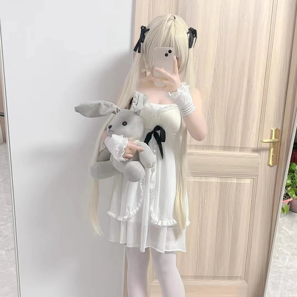 whimsical pastel frilly Lolita nightdress with ribbon accents for dreamy little-space lounging and magical DDLG/ABDL vibes