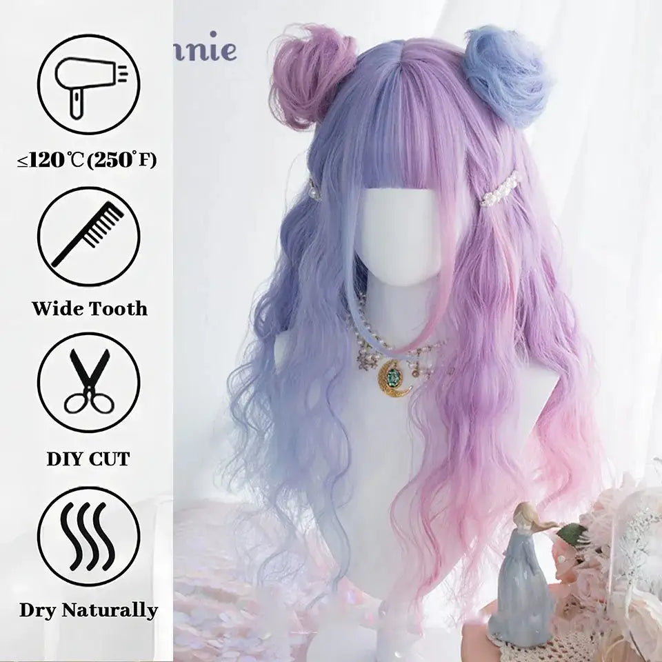 Pink and Purple Fantasy Aura Wig with Side View Description for DDLG