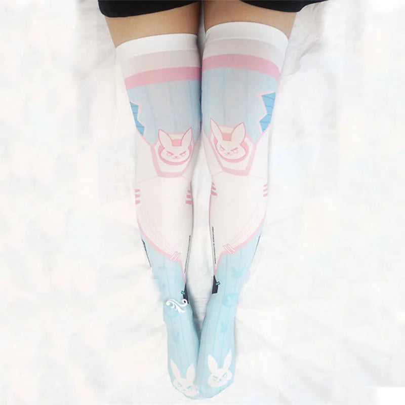 final boss bunny stockings softcore anime gaming legwear pastel blue pink white cute fit