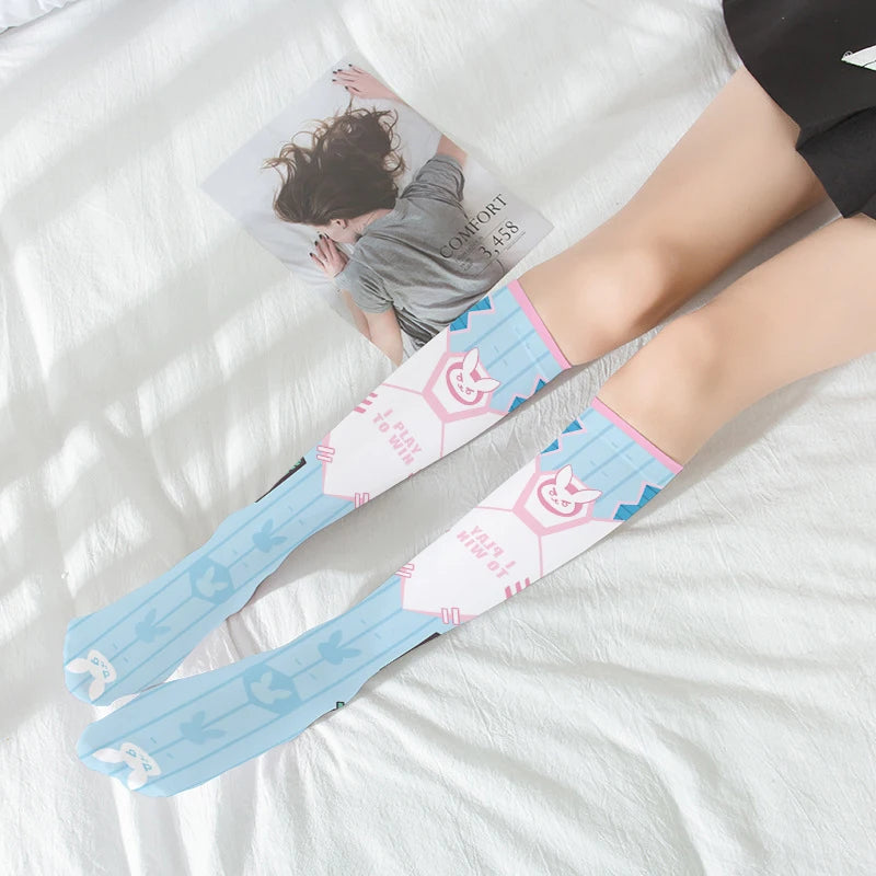 final boss stockings anime gamer kawaii legwear pink blue white softcore cute vibes