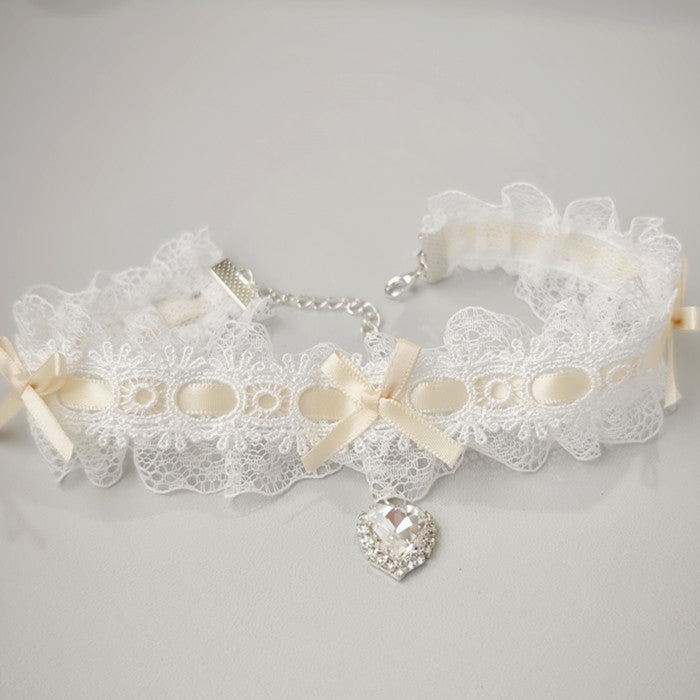 Flirty Babydoll Lacy Choker, soft girl accessory for DDLG/DDLGirl, delicate ribbon and mini heart crystal