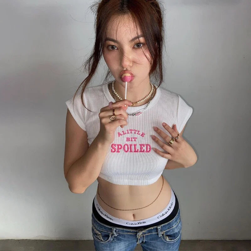 Spoiled “Braat” Crop Tee, soft stretch cotton, flirty cutecore babycore top for DDLG littles