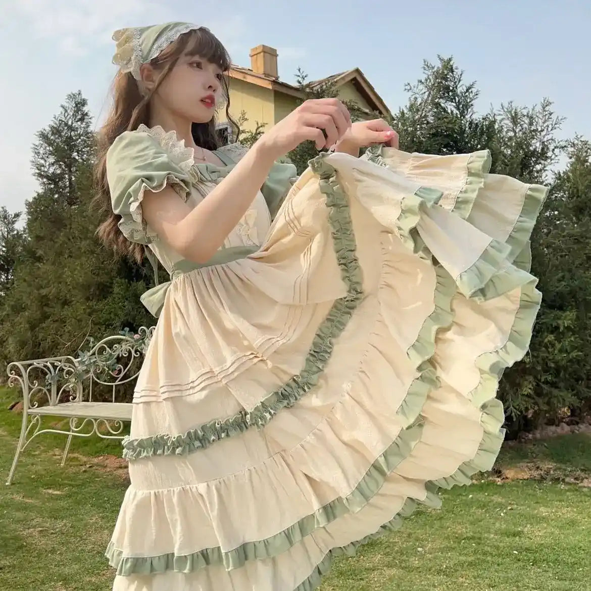 Flowy Country Chic Lolita dress with light fabric and summer vibes