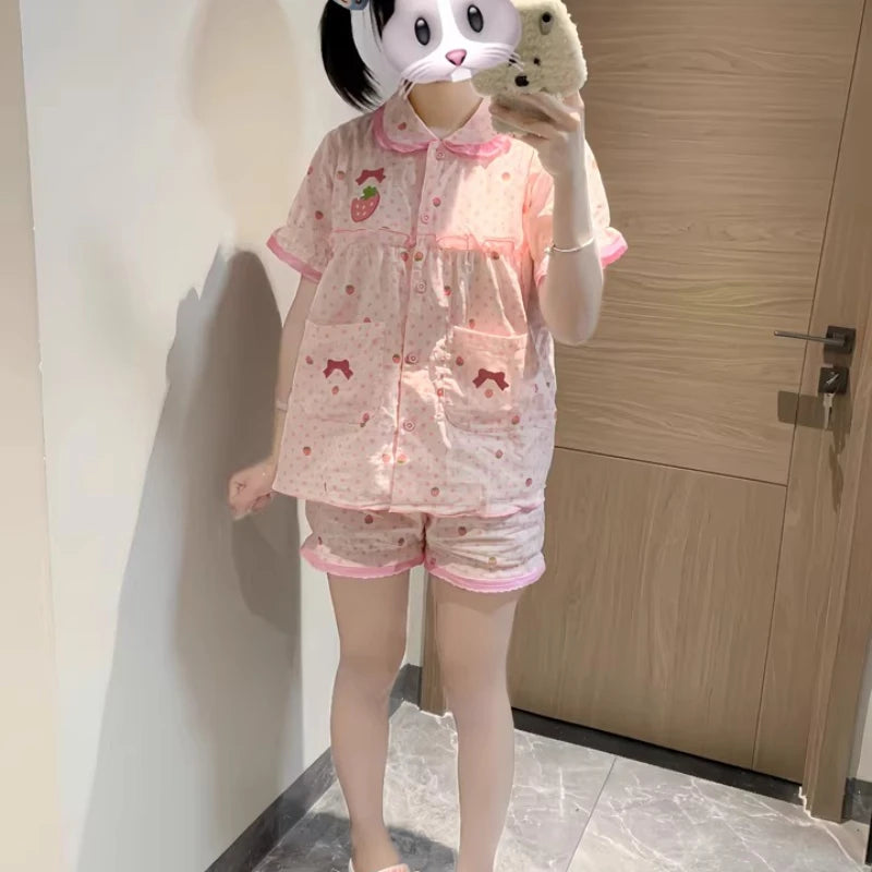 Flowy shirt and shorts pajama set from Lolita Sweetheart Dream collection, soft and cozy