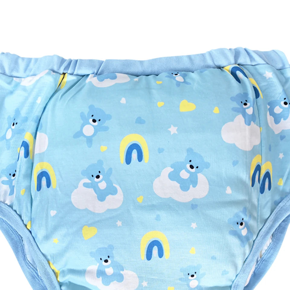 Folded Up in the Clouds Bear Diaper showing soft breathable fabric and kawaii pastel design