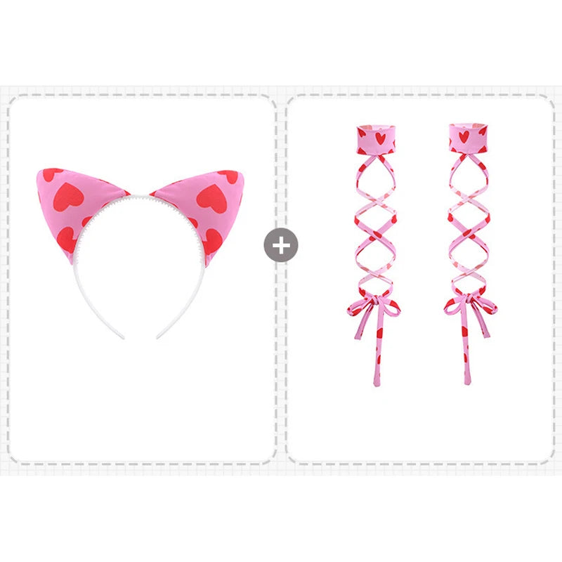 Flirty Forever Crush Kawaii Cosplay Set, cut-out bodysuit under choker, lace frill trim, matching headband, wristbands, and belt