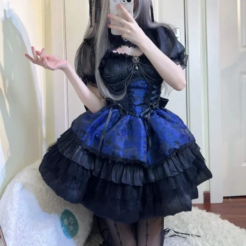 Gothic Lolita Noir Elegance Party Dress, high-quality fabric, bold cutecore gothic vibes